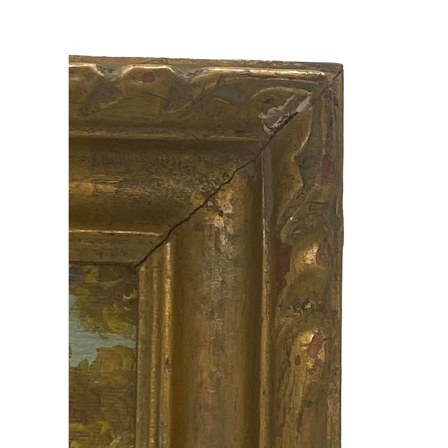 Mid 20th Century Gold Wood Framed Oil on Board “Rustic Landscape” by Artist T. H. Hayward For Sale - Image 9 of 12