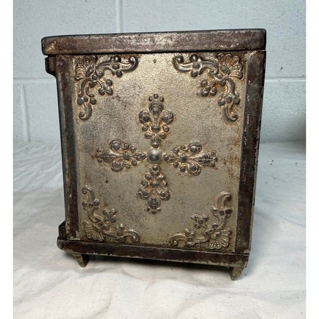 Large Rare Antique 19th Century Ornate Cast Iron Safe Deposit Coin Still Bank For Sale - Image 9 of 14