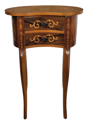 Antique Italian Marquetry Kidney-Shaped Walnut Side Table with Two Drawers, 1890s