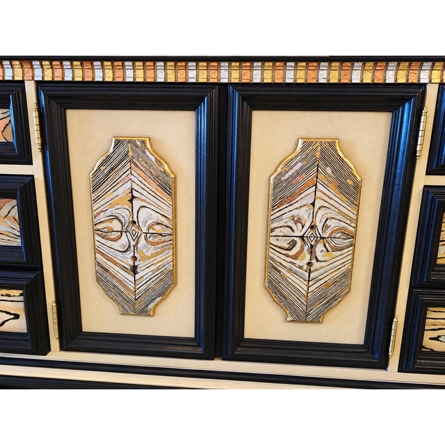 Late 20th Century Late 20th Century Wood Dresser With Mirrors, Hand Painted Black & Gold Dresser, One of a Kind Statement Furniture For Sale - Image 5 of 6