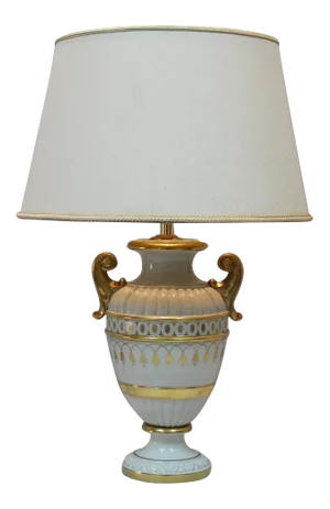 Italian Porcelain Table Lamp with Golden Details, 1970s