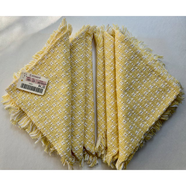 1980s 1980s Homespun Buttercup & White Fringed Cotton Napkins- Set of 6 For Sale - Image 5 of 18