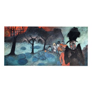 Helmut Diekmann, Landscape with Figures, 1963, Oil Painting on Canvas, Framed For Sale