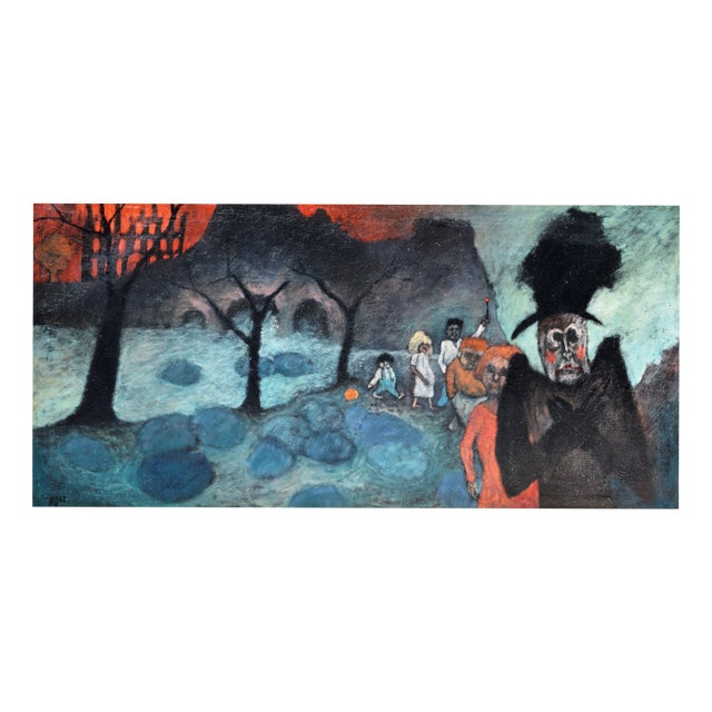 Helmut Diekmann, Landscape with Figures, 1963, Oil Painting on Canvas, Framed For Sale