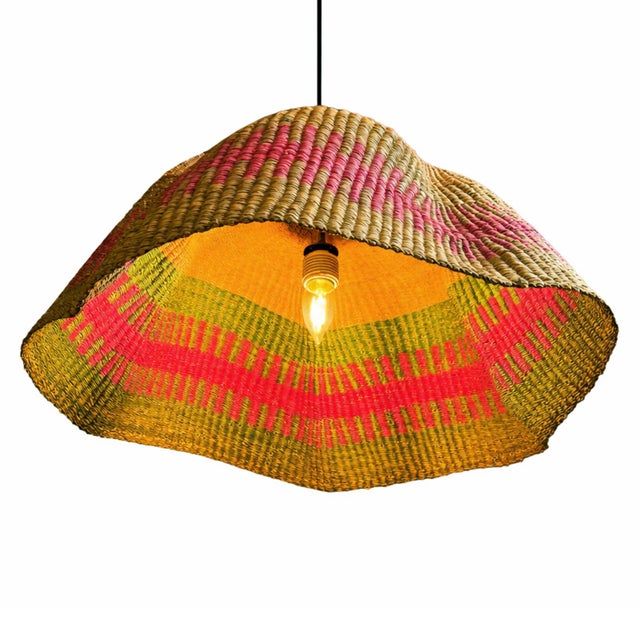 Vintage Tribal Bolga Basket Wave African Pendant Light For Sale - Image 4 of 5