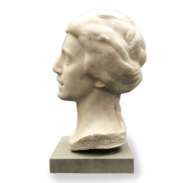 Aurelio Bossi, Bust of a Woman, 1920s, White Marble For Sale - Image 3 of 13