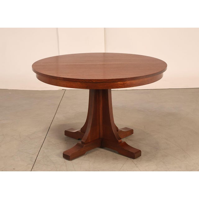 Stickley Mission Collection 46" Round Oak Pedestal Dining Table For Sale - Image 14 of 18