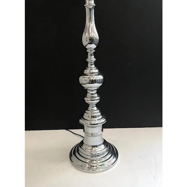 Italian 1970s Chrome "Turned Wood" Style Candlestick Floor Lamp For Sale - Image 11 of 12