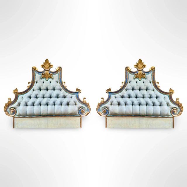 Traditional Antique Italian Gilded Twin Headboards With Tufted Upholstery, Pair For Sale - Image 3 of 9