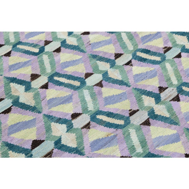 Lavender Modern Handmade Modern Flatweave Kilim Runner – Geometric Prism by Apadana For Sale - Image 8 of 9