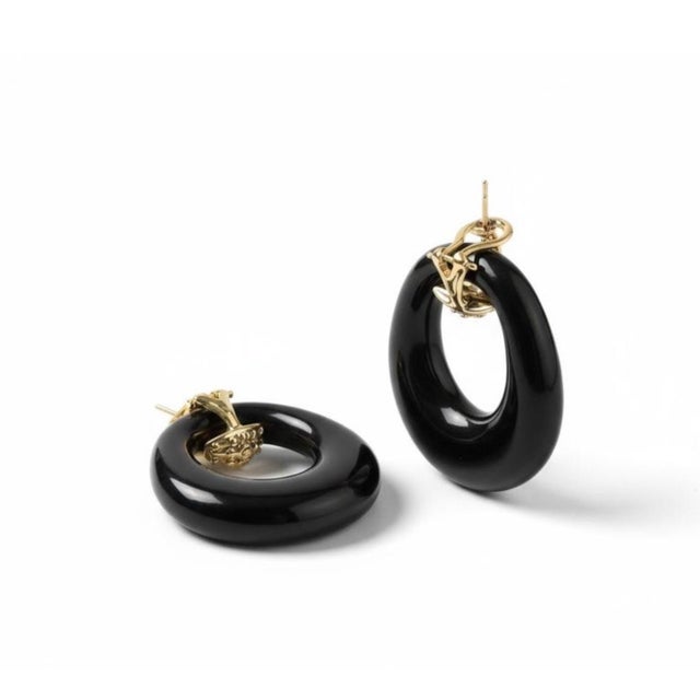 14k Yellow Gold Door Knocker Earrings, 0.58ct Diamond & Onyx, New, A Pair For Sale In New York - Image 6 of 9