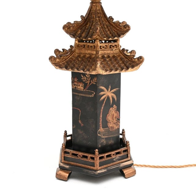 Antique Chinoiserie Oriental Lacquered Table Lamps, 1970s, Set of 2 For Sale - Image 10 of 14