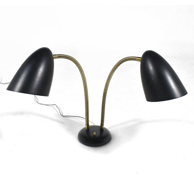 Mid-Century Modern Kurt Versen Two-headed Goose-neck Table Lamp For Sale - Image 3 of 7