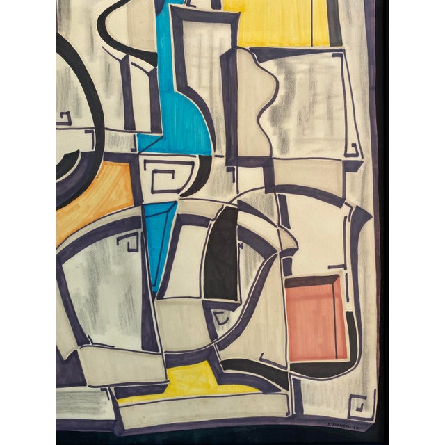 Mid 20th Century Cubist Abstract Composition, Marker & Graphite on Paper, Signed J. Forneris For Sale - Image 5 of 6