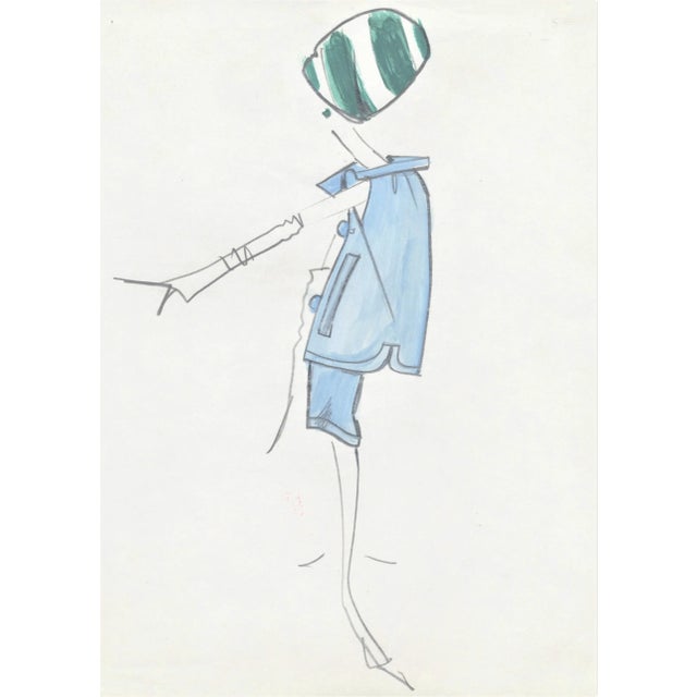 Matted Mid-Century Haute Couture French Fashion Drawing-Michel Goma For Sale