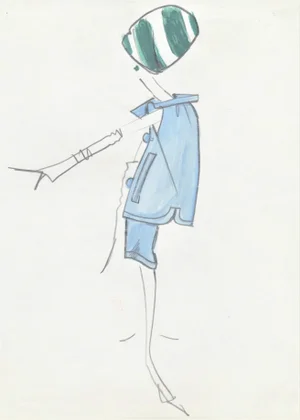 Matted Mid-Century Haute Couture French Fashion Drawing-Michel Goma