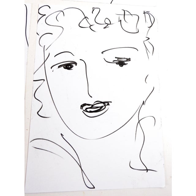 Late 20th Century Vintage Quick Portrait Sketches Drawings - Set of 4 For Sale - Image 5 of 6