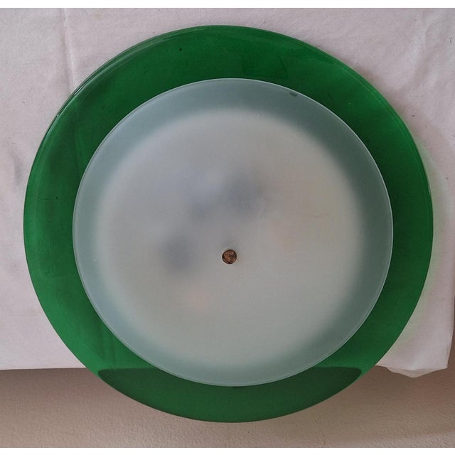 Flat Ceiling Lamp in Green Murano Glass with Matt Glass Shade, 1980s For Sale - Image 6 of 7
