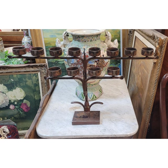 Brown Jan Barboglio Hand Forged Iron Candle Holder For Sale - Image 8 of 9