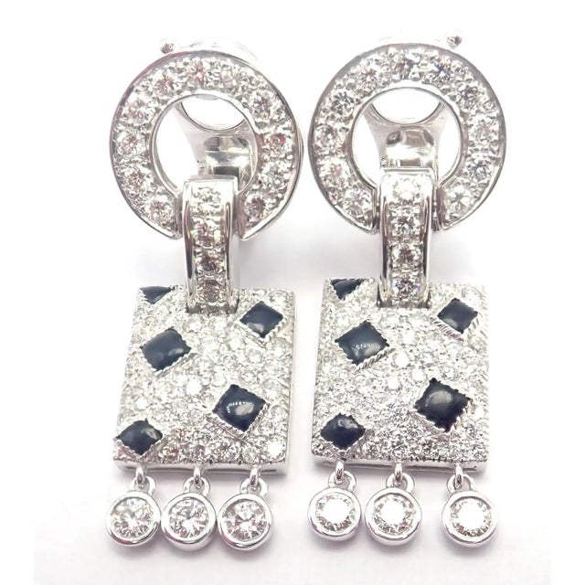 1990s Pair of Cartier Black Onyx Diamond Gold Panthere Panther Earrings For Sale - Image 11 of 13
