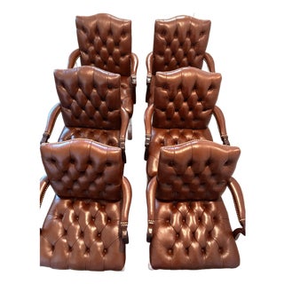 Hancock & Moore Brown Washington Tufted Leather Chairs For Sale