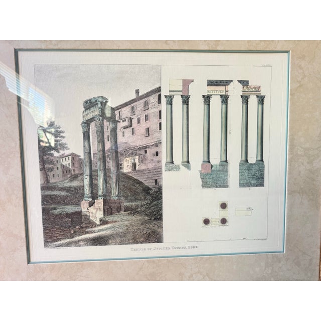 Neoclassical Late 20th Century Large Framed Temple of Jupiter Tonans, Rome Architectural Engraving After R. Roffe, 32” X 27.5” For Sale - Image 3 of 8