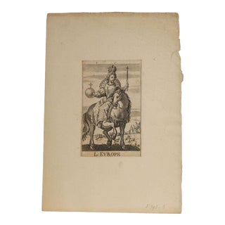 Rare Original Copper Engraving 'Europe' From the Four Continents Series, Attributed to Adriaen Collaert After Maarten De Vos, 16th Centuy. For Sale