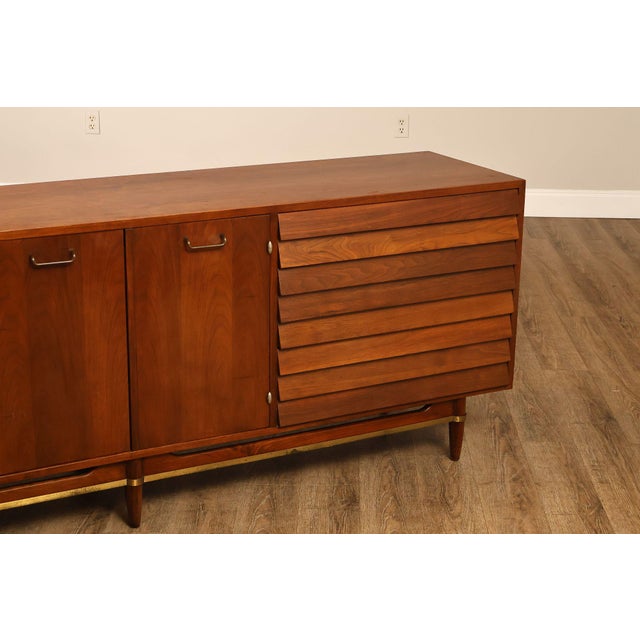 Merton Gershun For American Of Martinsville Mid Century Modern Walnut Lowboy Dresser For Sale - Image 9 of 18