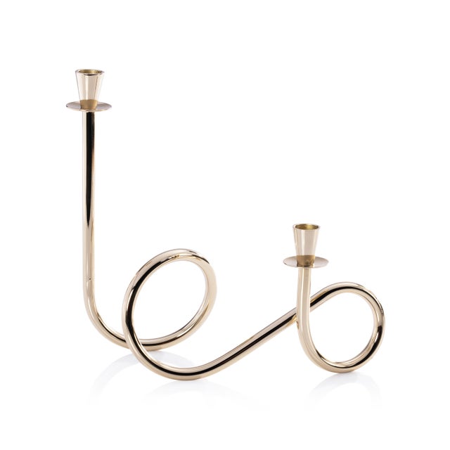 Modern Breda 2-Tier Brass Candle Holder, Gold For Sale - Image 3 of 3