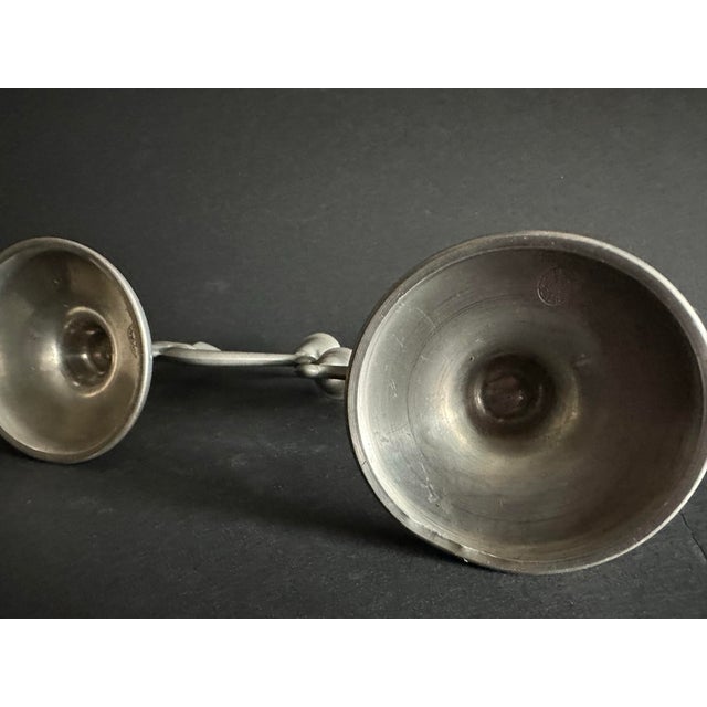 Vintage 1930s Pewter Scandinavian Grace Style Art Deco Candelabra Pair of 2 For Sale - Image 9 of 12