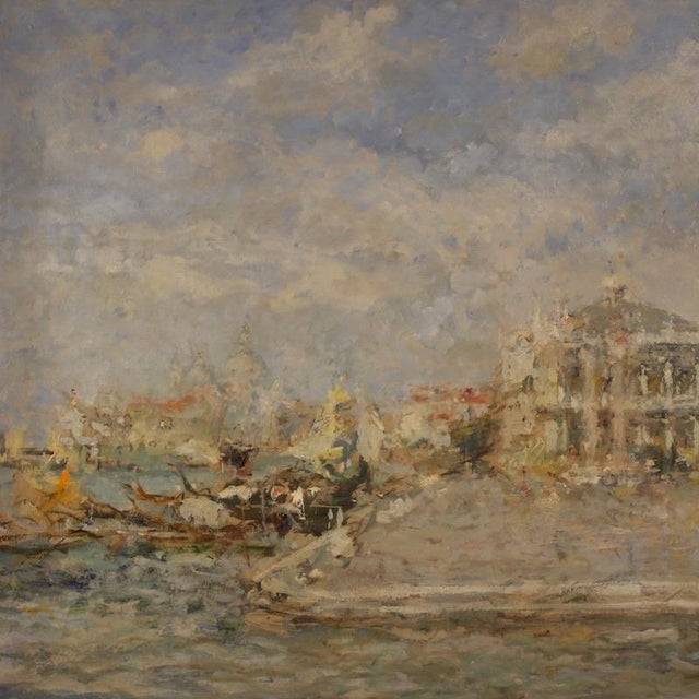 Luigi Mantovani, View of Venice with the Doge's Palace, 1920, Oil on Canvas For Sale - Image 3 of 16