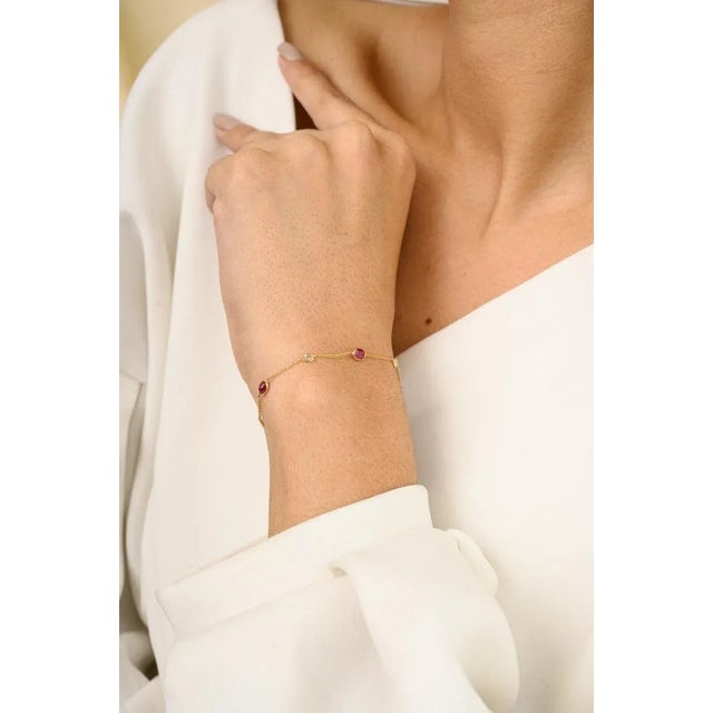 18k Gold Mozambique Ruby Diamond Station Chain Bracelet For Sale In New York - Image 6 of 14