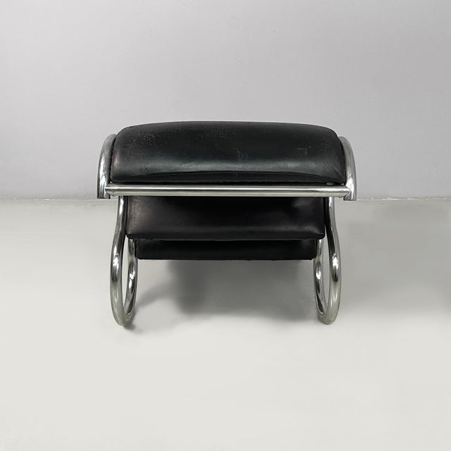 1980s Italian Modern Black Faux Leather and Steel Lounge Chair, 1980s For Sale - Image 5 of 16