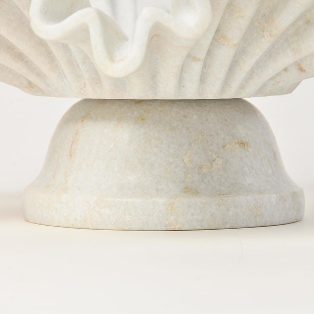 Early 21st Century Luxe Carved Marble Ruffle Bowl on Pedestal 12" For Sale - Image 5 of 18