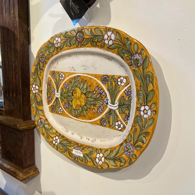 Italian Hand Painted Oval Shape Ceramic Wall Plate For Sale - Image 9 of 12