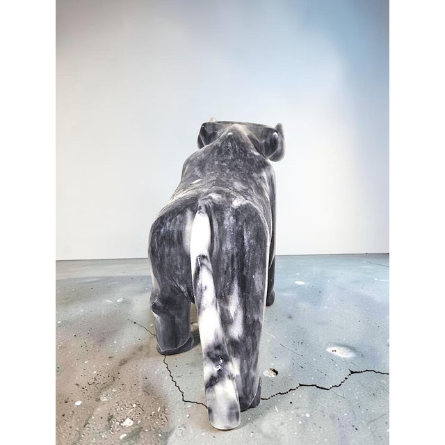 Stone Vintage Hand Carved Marble Bull Sculpture | Black & White Stone Bull Figurine | Ranch Western Decor | Onyx Animal Statue For Sale - Image 7 of 9