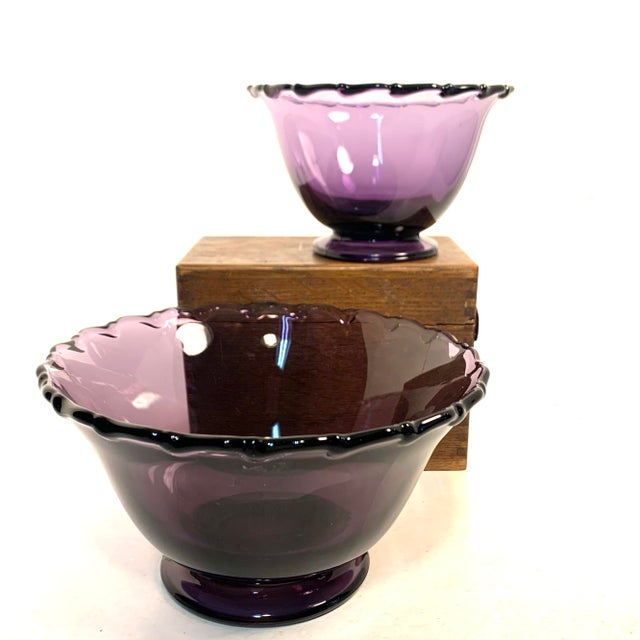 Mid-Century Modern Early 20th Century Mid Century Modern Fostoria Amethyst Glass Century Serving Bowls Pair For Sale - Image 3 of 9
