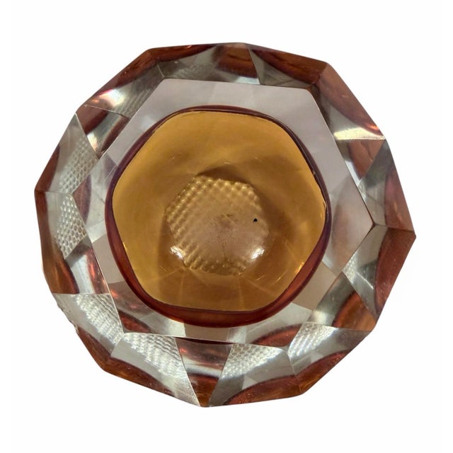 Vintage Amber Sommerso Faceted Glass Bowl / Ashtray, Attributed to Murano, Circa 1960s–1970s A sculptural Mid-Century...