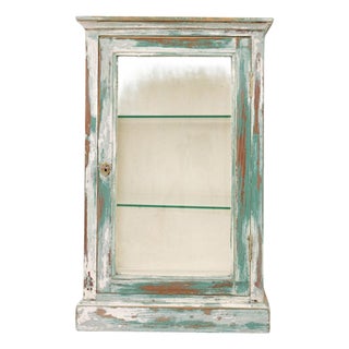 1900s French Wood White Patinated Small Vitrine For Sale