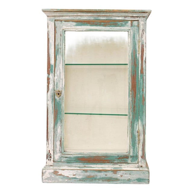 1900s French Wood White Patinated Small Vitrine For Sale