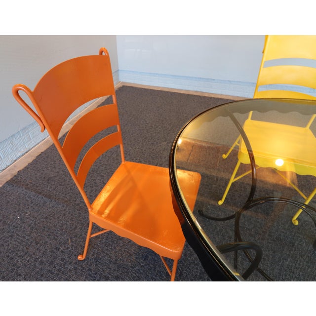 Mid-Century Modern Vintage Mid-Century Stamped-Steel Strap/Slat-Back Patio Dining Chairs (Bistro/Café Form), 1950s–60s. For Sale - Image 3 of 11