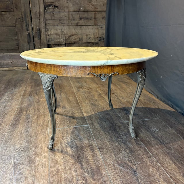 Stone French Marble Top Coffee Table With Ormolu Mounted Apron and Cabriole Legs For Sale - Image 7 of 8