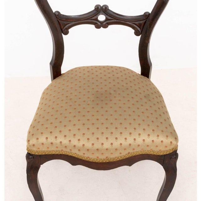 19th Century Victorian Silk Upholstered Walnut Side Chairs, 2 For Sale - Image 5 of 10