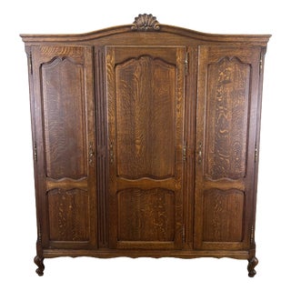Vintage French Louis XVI Style Wardrobe in Oak For Sale