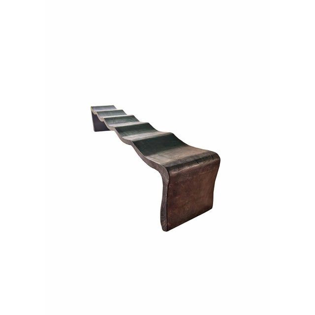 Contemporary Monumental Sculptural Mango Wood Bench With Burnt Espresso Finish For Sale - Image 3 of 10
