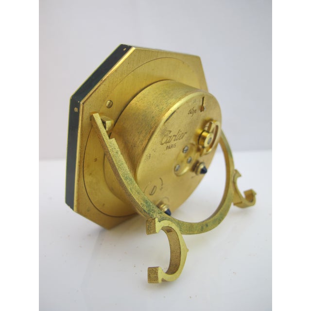 Cartier Paris Gold Plated Green Enamel Octagonal Travel Alarm Desk Clock For Sale - Image 9 of 14