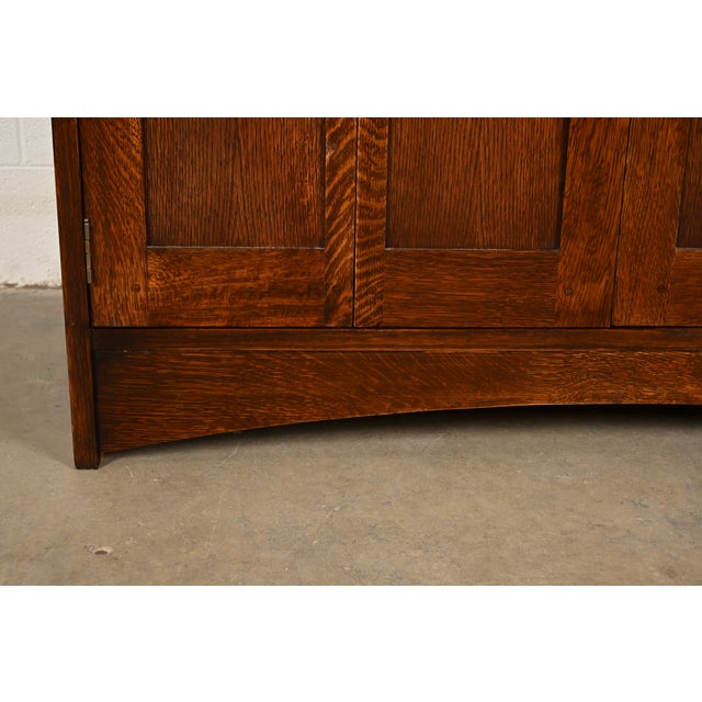 Stickley Harvey Ellis Collection Mission Arts & Crafts Inlaid Oak and Leaded Glass Armoire or Media Cabinet For Sale - Image 13 of 17