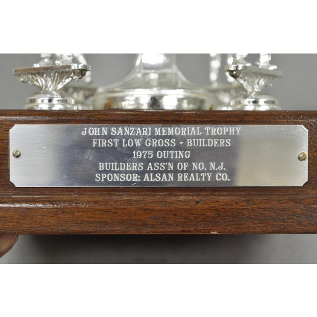 Vintage 1970s Silver Metal & Wood Figural Golf Trophy Award Cup John Sanzari For Sale - Image 10 of 14