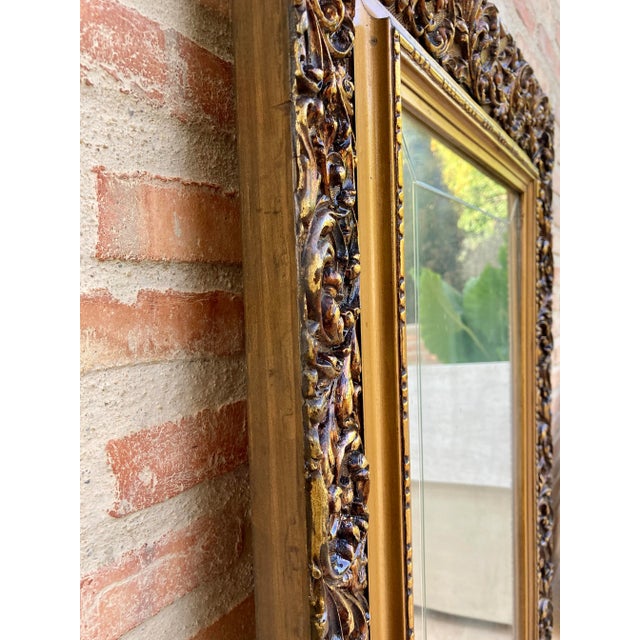 Mid-Century Modern Early 20th Century Spanish Beveled Mirrors with Gold Frames, Set of 2 For Sale - Image 3 of 9