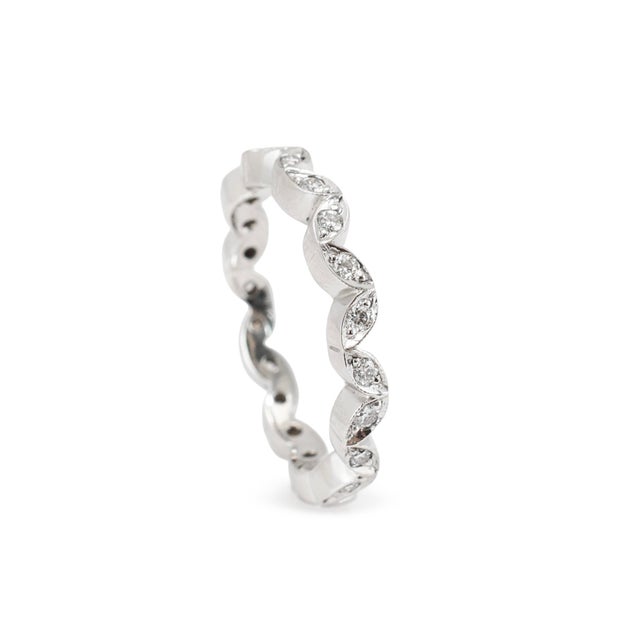 18k White Gold 0.22ct Round Brilliant Diamond Marquise Motif Eternity Band, Size 5.75 For Sale - Image 4 of 7